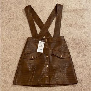 Zara Faux leather mini skirt with suspenders